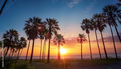 A perfect summer sunset and tall palms