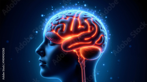 rendered brain inside a human head