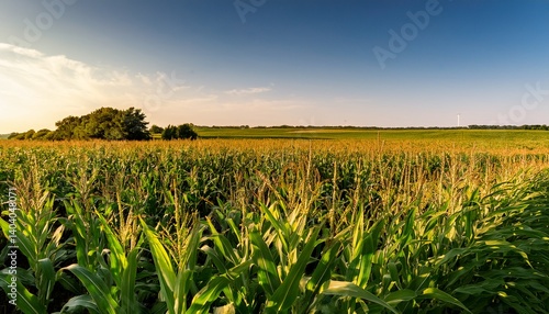 green cornfield ready for harvest late afternoon light sunset Illinois