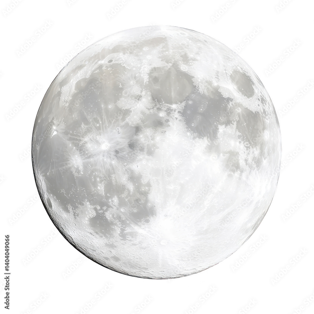 Obraz premium detailed image of full moon showcasing its craters and surface texture against transparency background. moon appears bright and luminous, highlighting its natural beauty and celestial presence