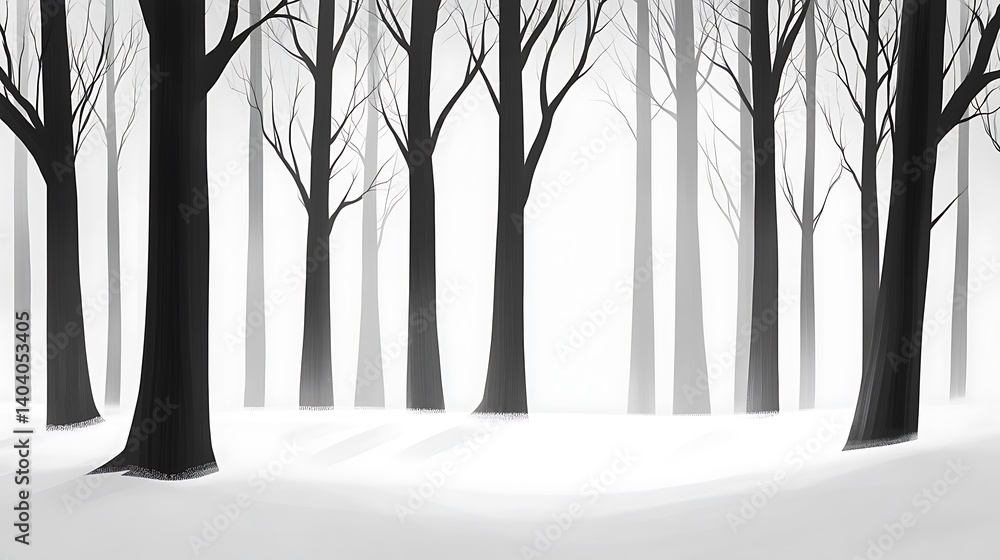Obraz premium Winter forest scene, snow covered trees, tranquil, digital art, background image, perfect for nature, fantasy