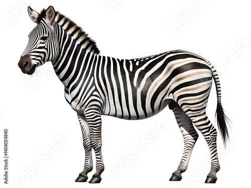 striped zebra on an isolated white background 