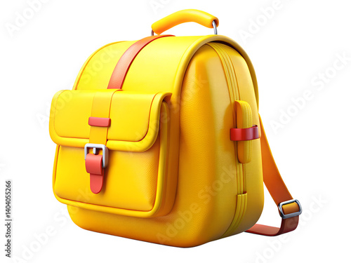 Vibrant Yellow School Bag with Shoulder Straps on an Isolated Background