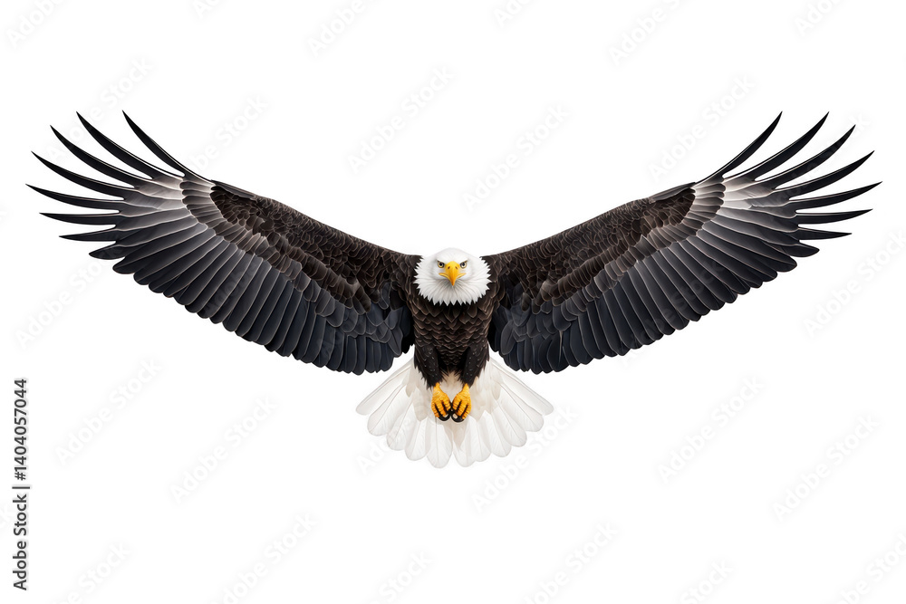 Obraz premium majestic bald eagle with outstretched wings soars gracefully, showcasing its powerful presence and striking features. detailed illustration captures essence of freedom and strength