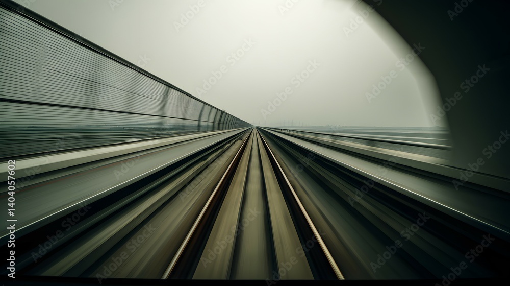 Train tracks stretch into the distance with motion blur and tunnel perspective. Train tracks stretch into the distance with motion blur and tunnel perspective.