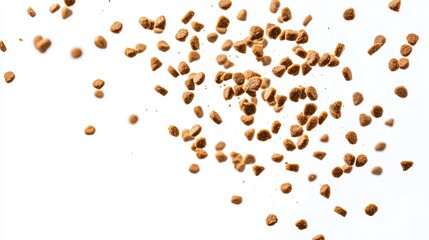 Falling brown pet food kibble pieces isolated white background dog cat diet meal feed tasty image