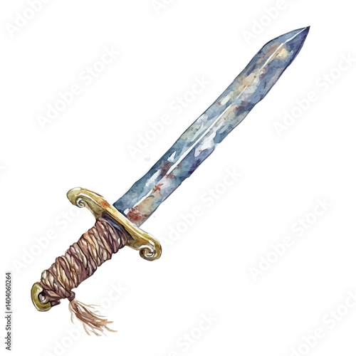 watercolor of Cavalry Saber With Braided Knot, vector, isolated on a white background.