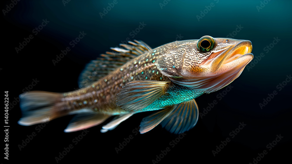 Fototapeta premium Closeup of a Brown Spotted Fish in Dark Underwater Setting
