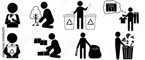 環境保護とリサイクル活動を表現するエコライフピクトグラムセット