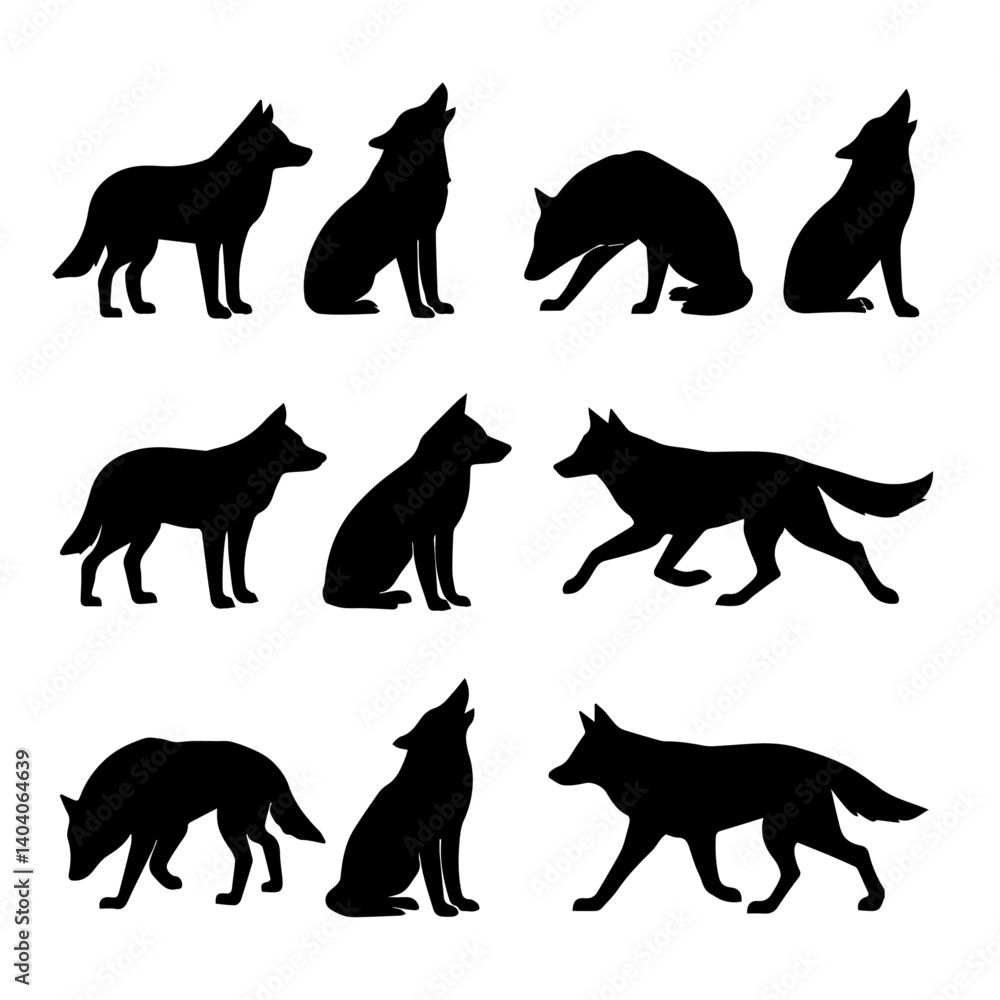 Silhouette of a wolf vector set isolated on white background Silhouette of a wolf vector set isolated on white background