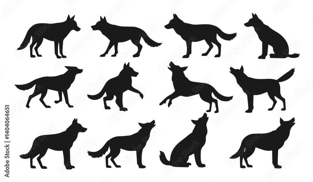 Obraz premium Silhouette of a wolf vector set isolated on white background