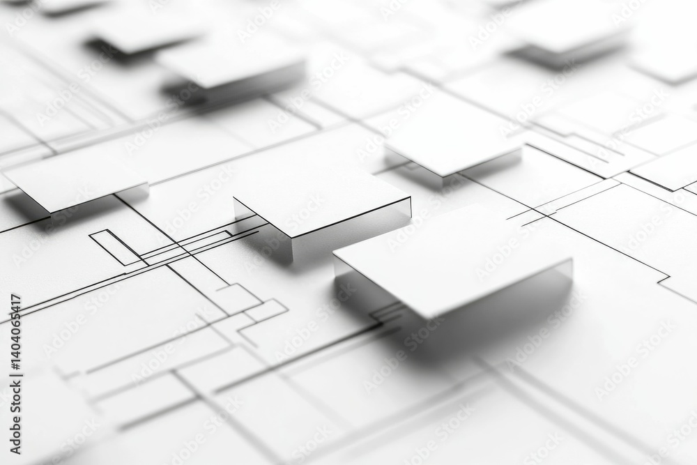 Floating White Squares on White Surface with Black Line Connections Floating White Squares on White Surface with Black Line Connections