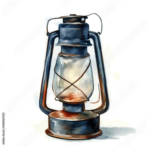 Camping Lantern With Handle, vector watercolor illustration, isolated on a white background.
