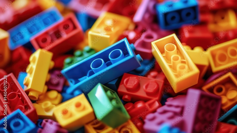 Naklejka premium Colorful plastic building blocks scattered on a surface.