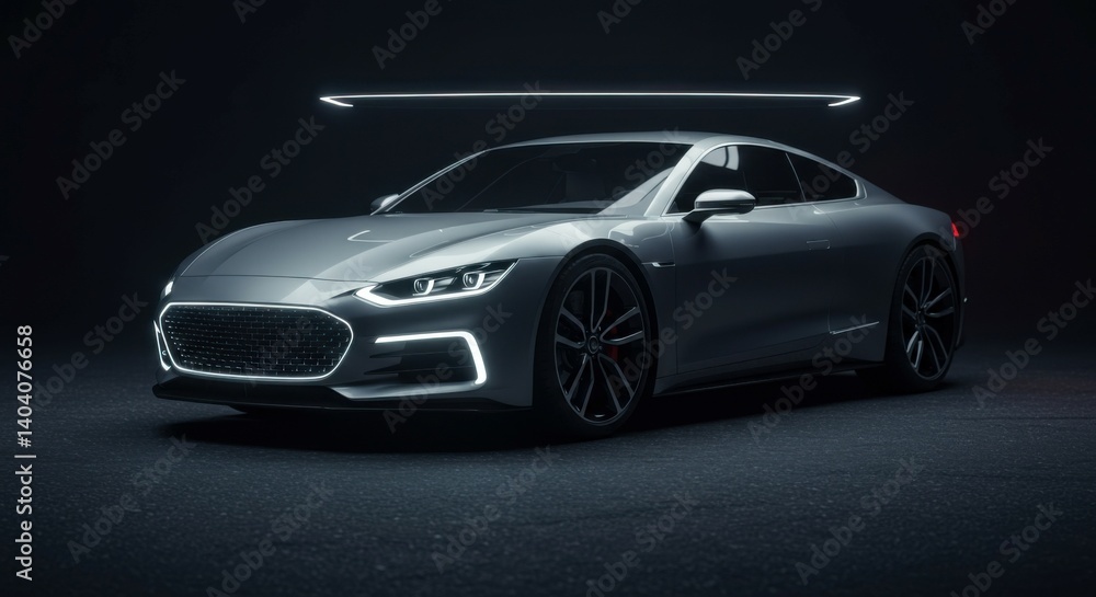 Dynamic future car with bold body lines and gas-powered engine, open space left for copy. Dynamic future car with bold body lines and gas-powered engine, open space left for copy.