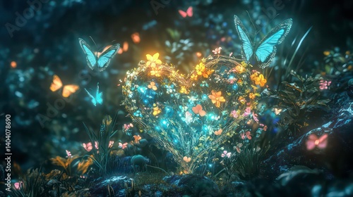 Wallpaper Mural Glowing heart-shaped floral arrangement with butterflies. Torontodigital.ca