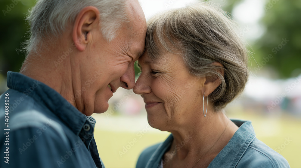 Senior couple sharing a loving moment in a golden park Senior couple sharing a loving moment in a golden park