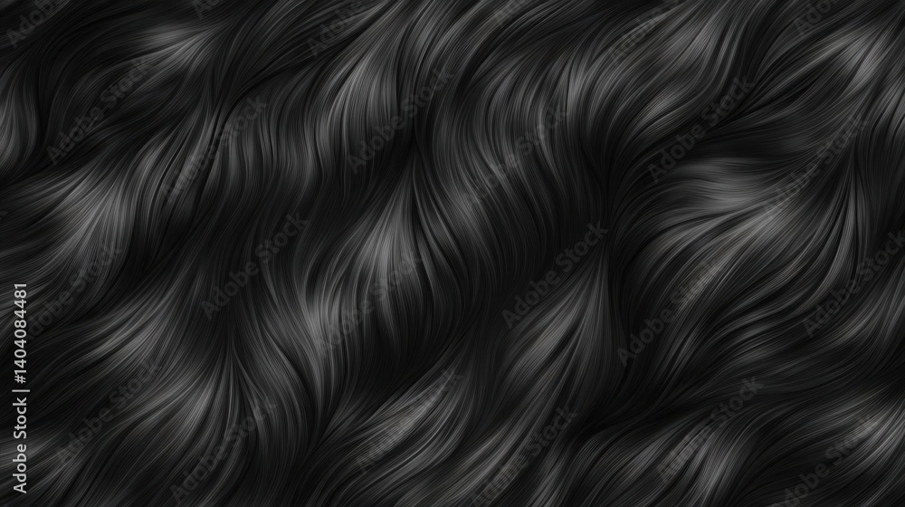 Fototapeta Close-up of soft black wolf fur texture, showcasing intricate hair patterns. Ideal for feline animal print themes and backgrounds in design projects.