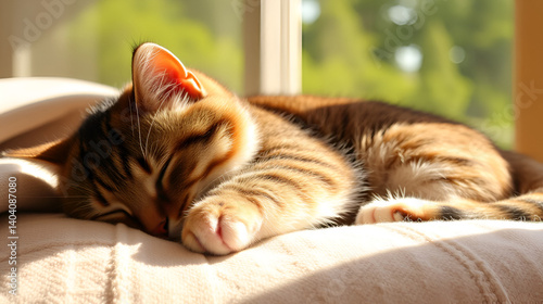 Peaceful Feline Nap in Warm Cozy Sunlight