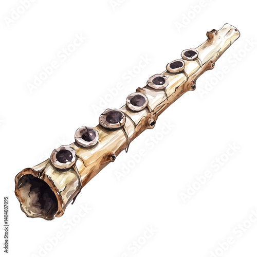 watercolor of Bone Flute From Ancient Ruins, vector, isolated on a white background.