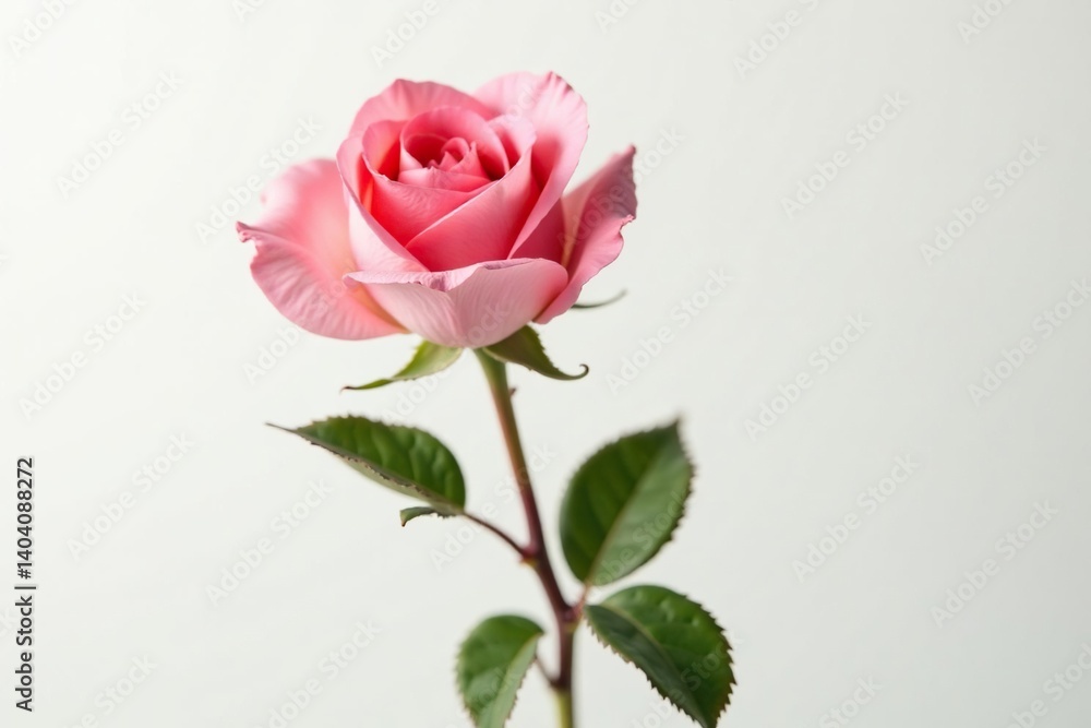 Single rose flower against pure white background, branch, flowers Single rose flower against pure white background, branch, flowers
