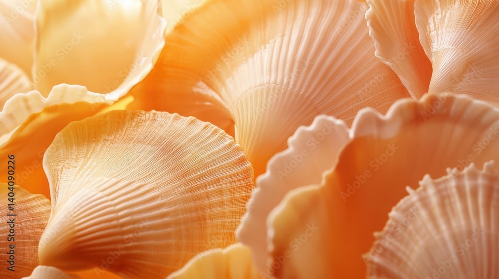 Close-up of seashells in warm orange and beige tones, featuring soft lighting and macro photography style, creating an abstract and serene background. High resolution. Close-up of seashells in warm orange and beige tones, featuring soft lighting and macro photography style, creating an abstract and serene background. High resolution.