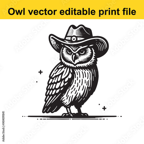 Owl wearing a cowboy hat