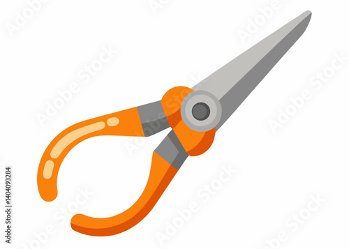 Illustration of a pair of orange handled shears with gray blades on a white background design tool