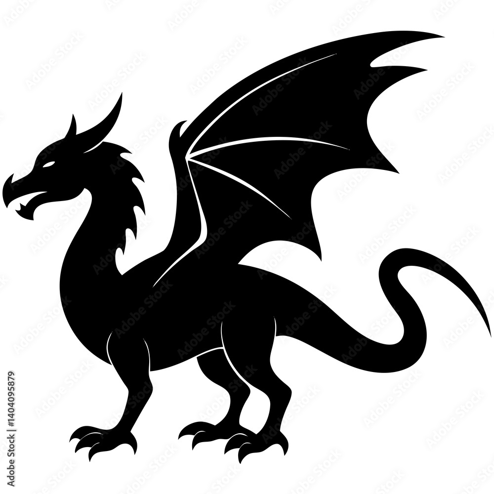 Fototapeta premium dragon silhouette vector isolated on white background