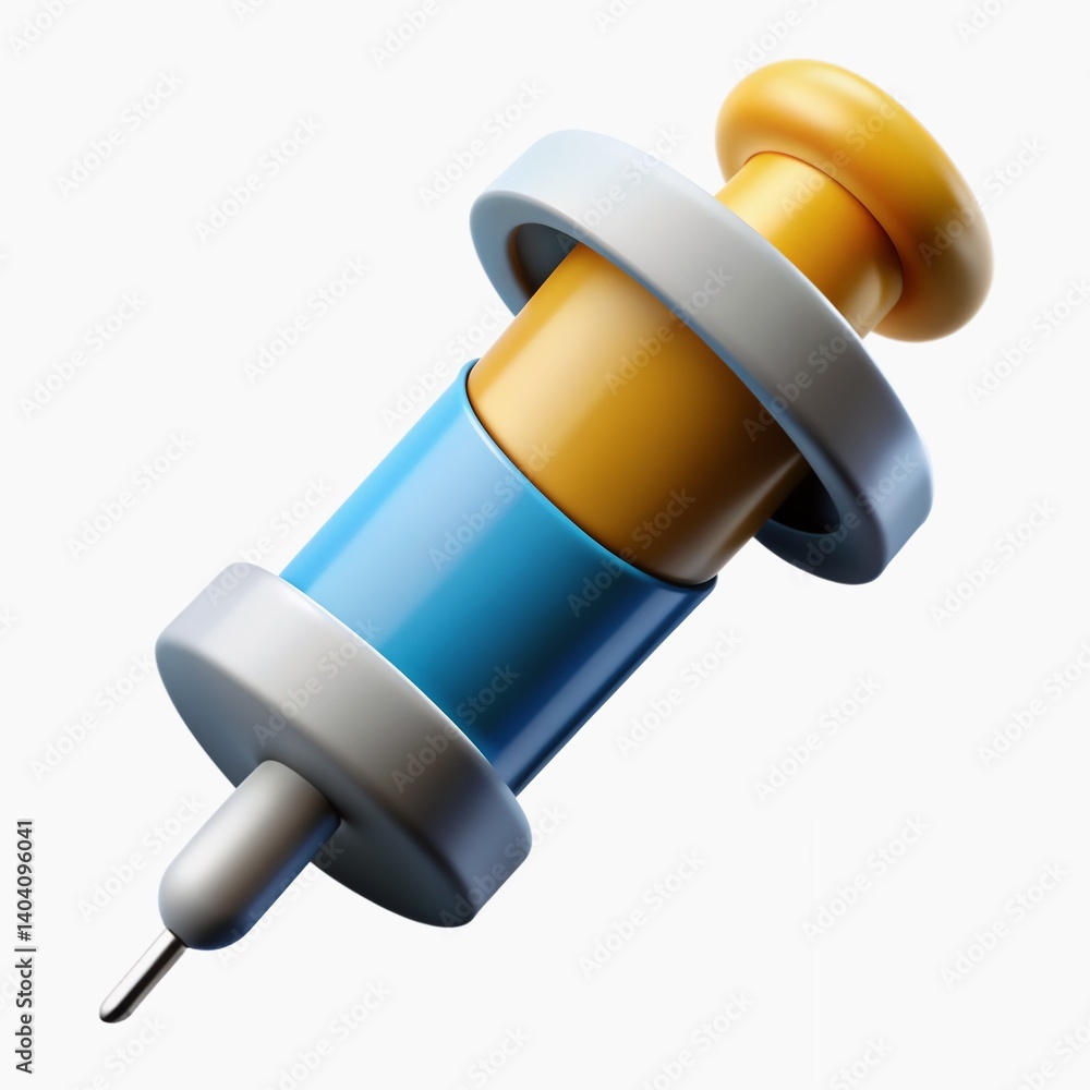 Push pin icon 3D render in blue yellow and gray Push pin icon 3D render in blue yellow and gray