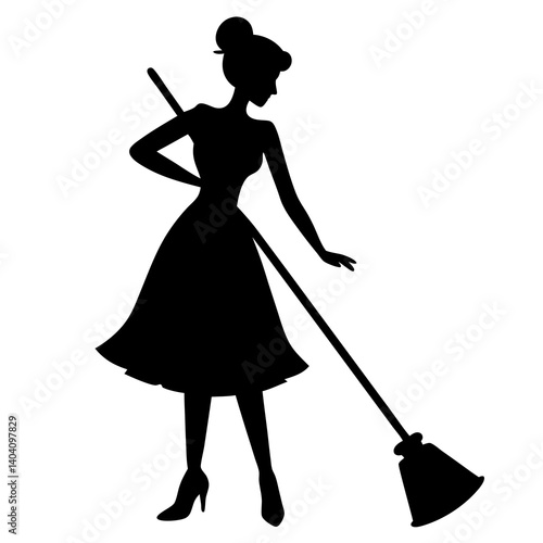 woman cleaning silhouette vector isolated on white background