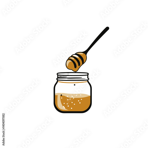 Honey dripping from dipper into jar, minimalist style