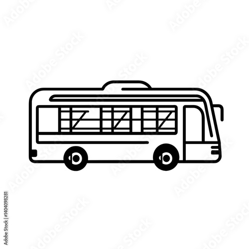 Black outline small bus with windows on white