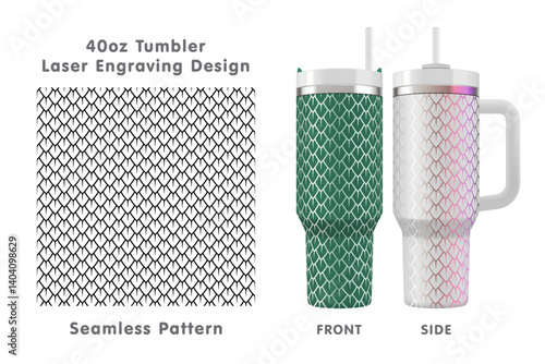 Dragon scales tileable pattern. Seamless laser engraving design for 40oz tumbler. Full tumbler wrap. Vector illustration.