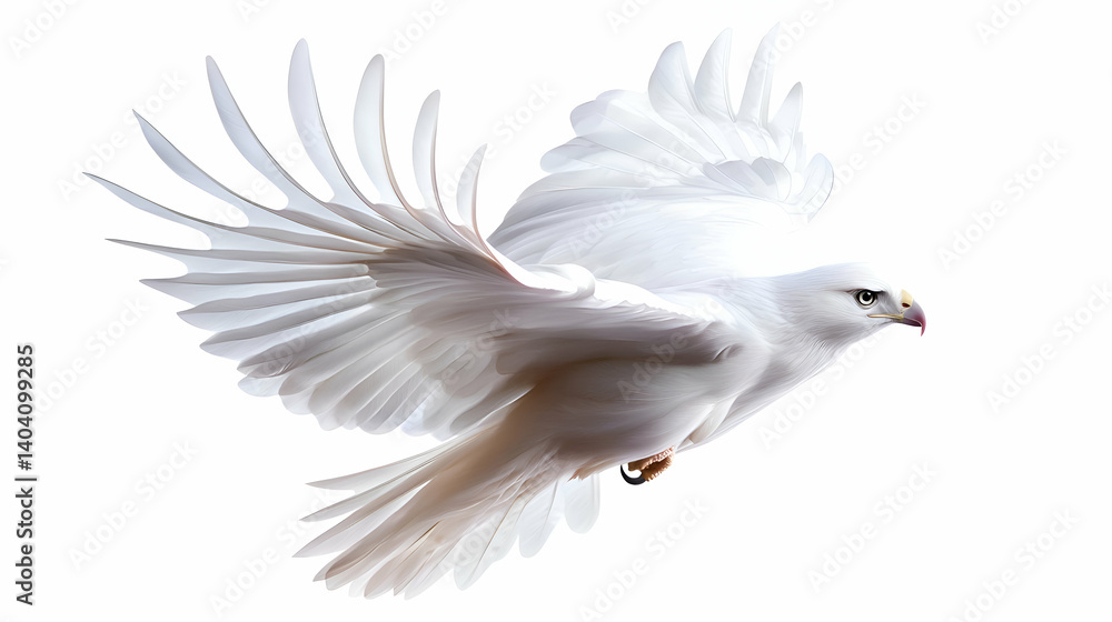 Obraz premium White Dove in Flight Against a Clean White Background
