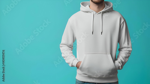 Wallpaper Mural Man Wearing White Hoodie Against Teal Background Torontodigital.ca