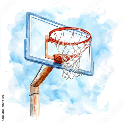watercolor of Basketball Hoop Against A Bright Sky, vector, isolated on a white background.