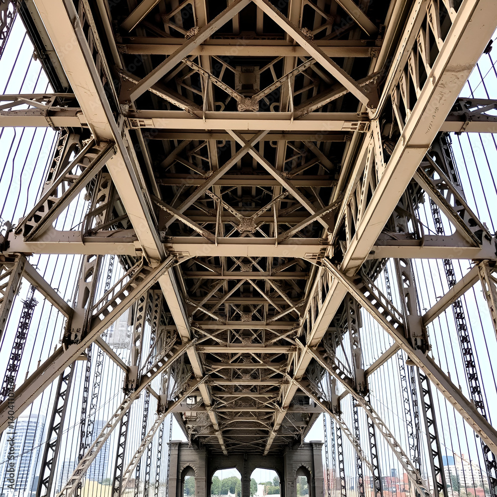 beams, truss and spans undersurface of the brooklyn bridge