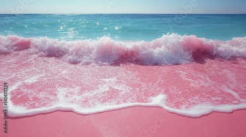 Fototapeta Naklejka Na Ścianę i Meble -  Pink sand beach wave ocean summer vacation (1)