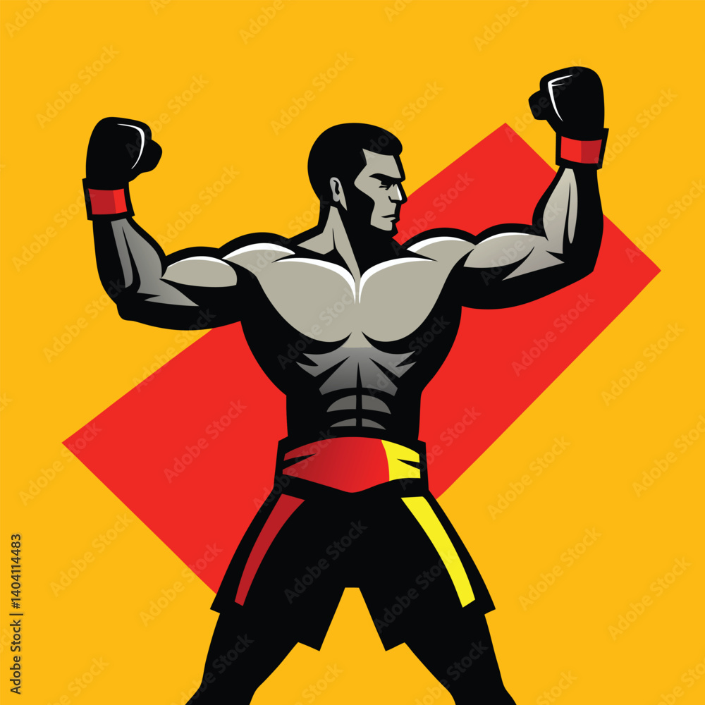 Boxer in fighting stance, arms raised silhouette vector Illustration Boxer in fighting stance, arms raised silhouette vector Illustration