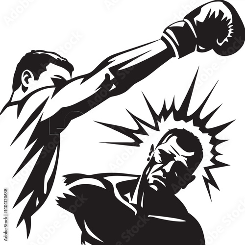 Vector silhouette of a knockout punch moment 