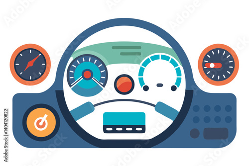 Car dashboard vector illustration with speedometer and controls