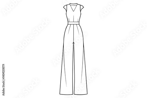 Illustration of chic sleeveless jumpsuit with wide legs