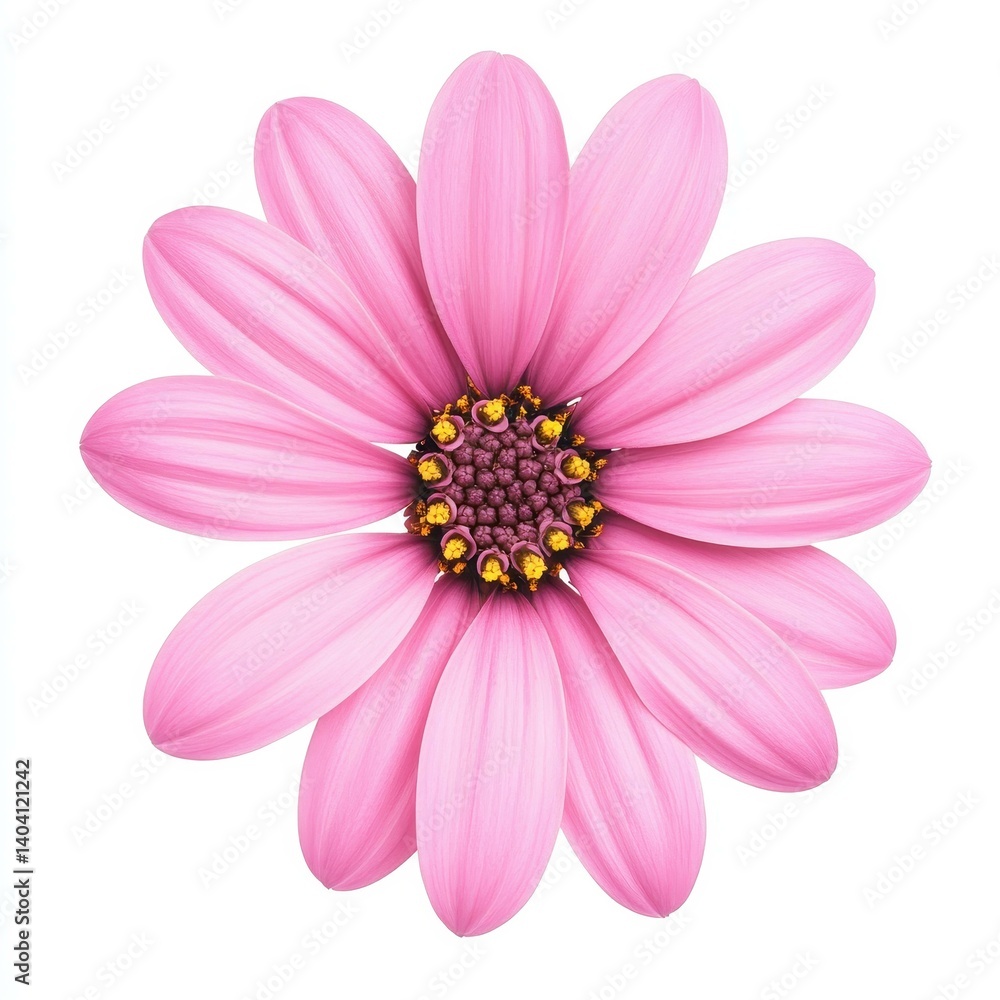 A delicate pink flower displays its vibrant petals, beautifully isolated against a pure white background. A delicate pink flower displays its vibrant petals, beautifully isolated against a pure white background.