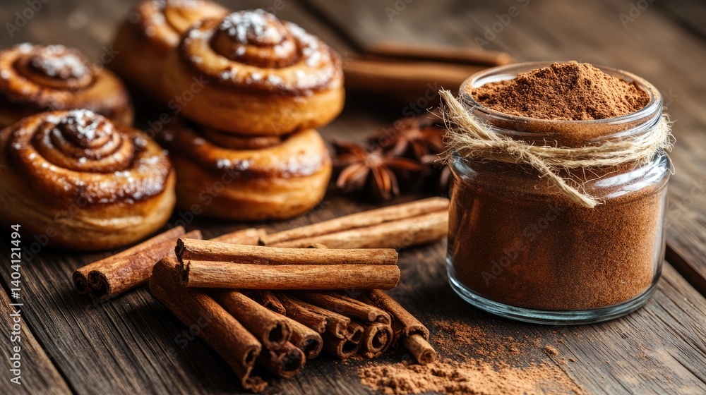 Cinnamon rolls, spice, wooden background, baking Cinnamon rolls, spice, wooden background, baking