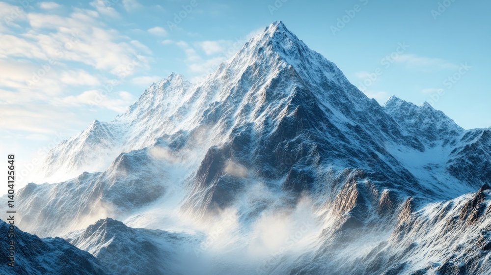 Obraz premium Majestic snow capped mountain peak piercing the azure sky horizon