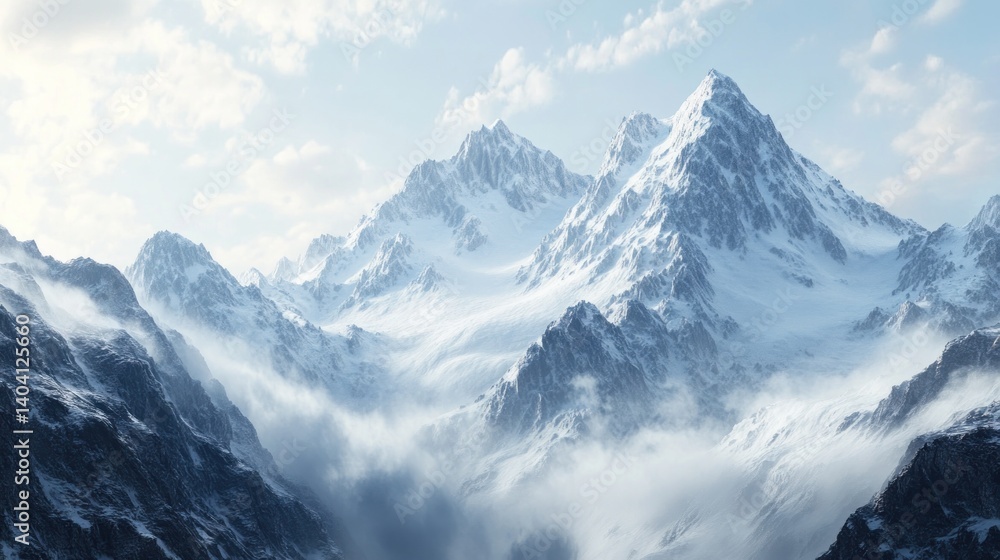 Majestic Snow-Capped Peaks Embrace the Whispering Clouds in a High Altitude Majestic Snow-Capped Peaks Embrace the Whispering Clouds in a High Altitude