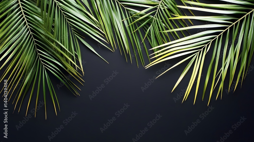 Fototapeta premium Tropical Palm Leaves on Dark Background Minimalist Design