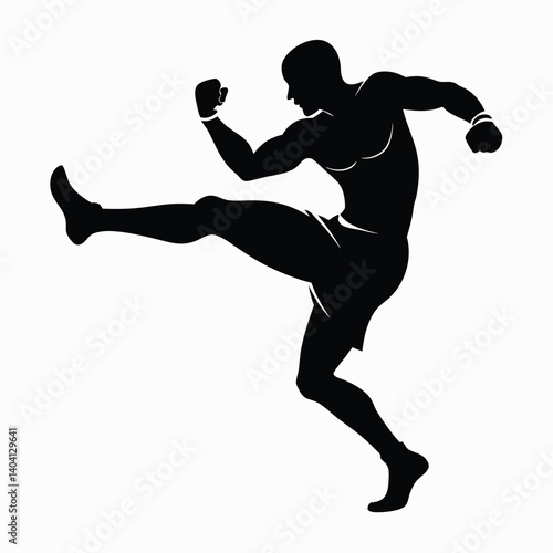 Silhouette of Boxer leaping forward in a lunging jab Vector illustration