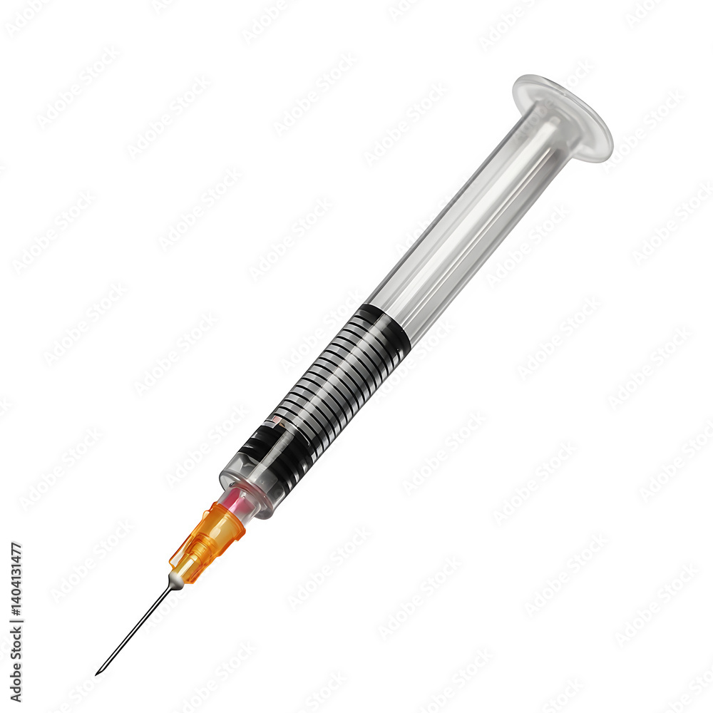 Fototapeta premium A sterile syringe cap, placed neatly on a white surface, isolated on a white background.